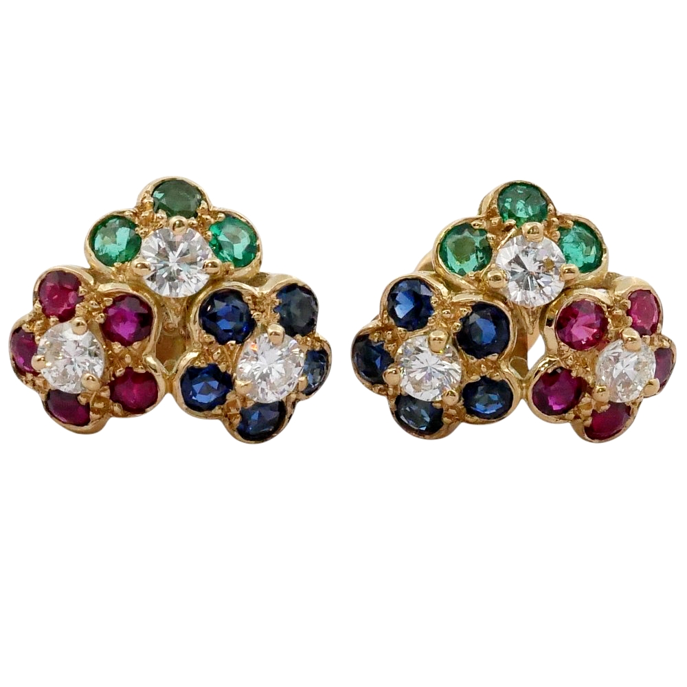 Multi Gemstone and Diamond Gold Earrings 3 Multi Gemstone and Diamond Gold Earrings