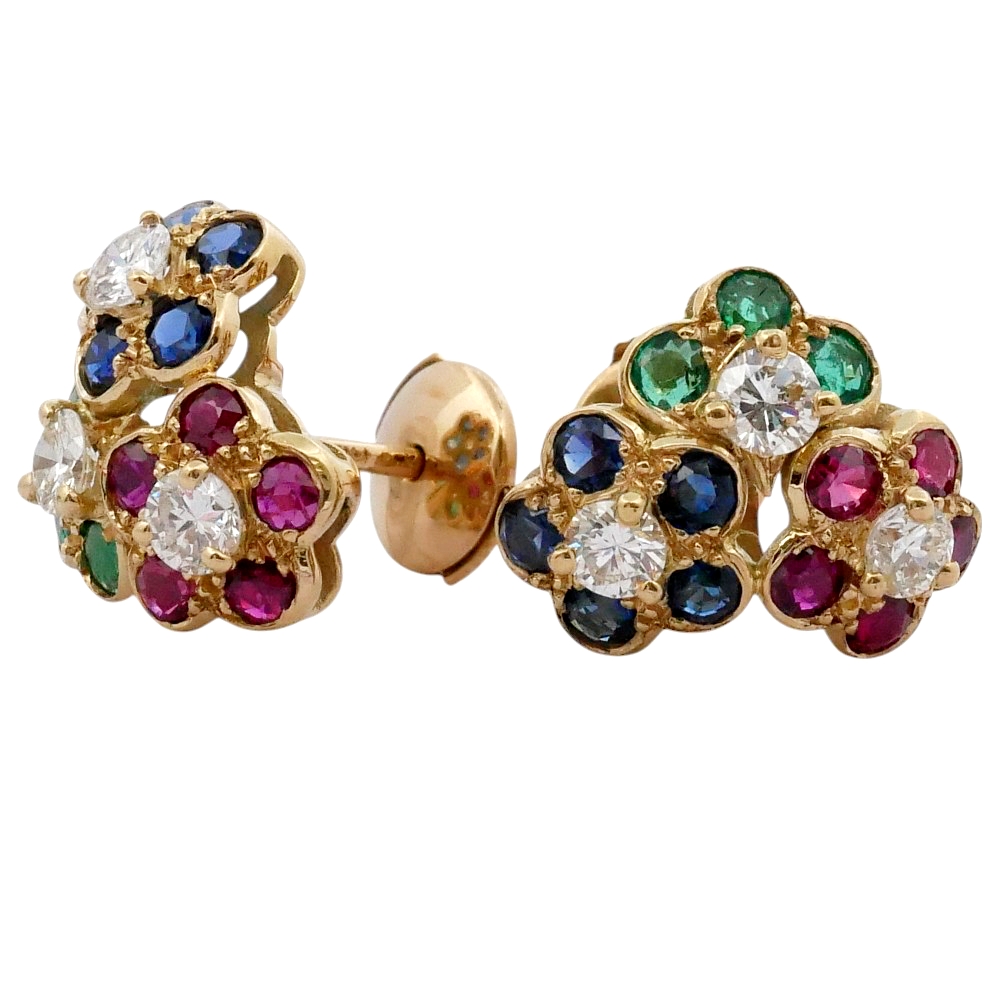 Multi Gemstone and Diamond Gold Earrings 4 Multi Gemstone and Diamond Gold Earrings