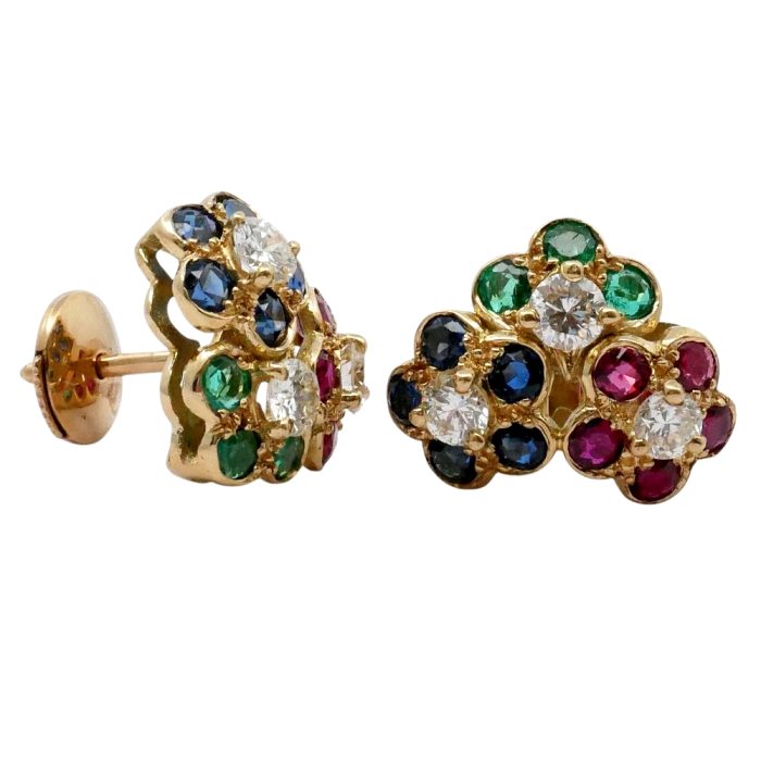 Multi Gemstone and Diamond Gold Earrings
