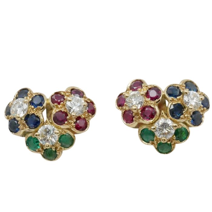 Multi Gemstone and Diamond Gold Earrings