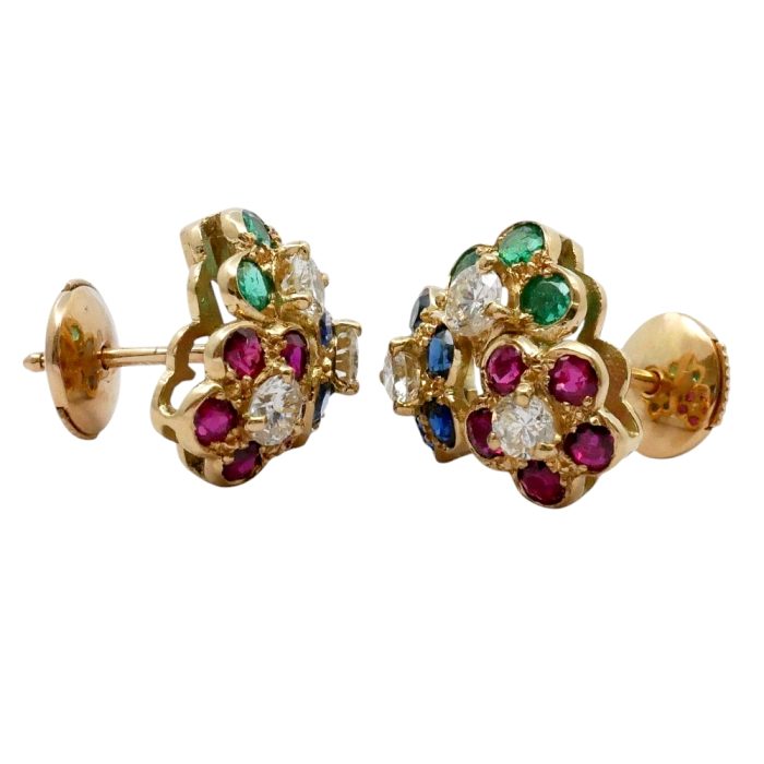 Multi Gemstone and Diamond Gold Earrings