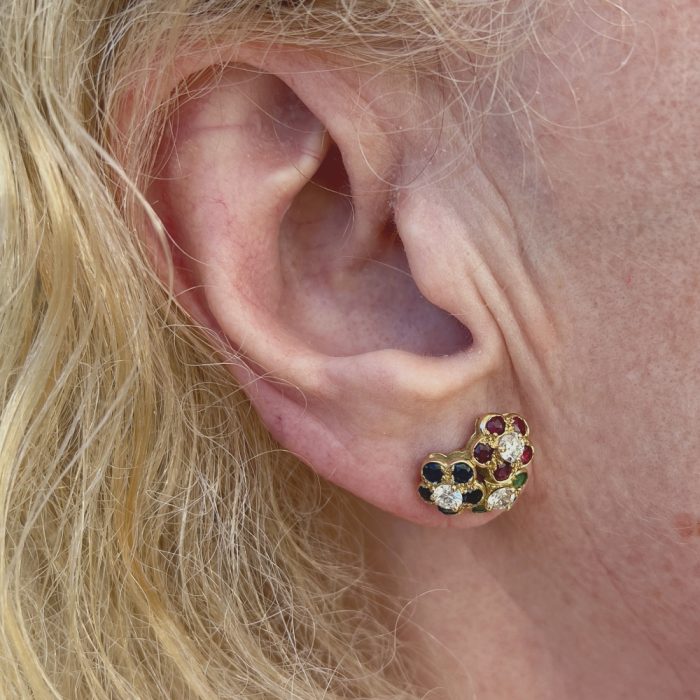Multi Gemstone and Diamond Gold Earrings