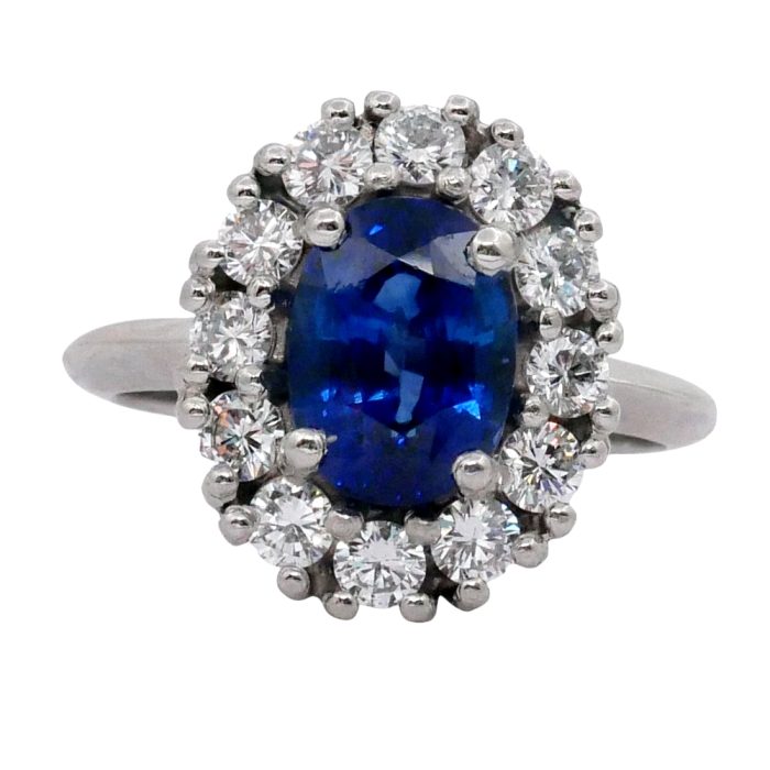 Sapphire Diamond Platinum Engagement Ring