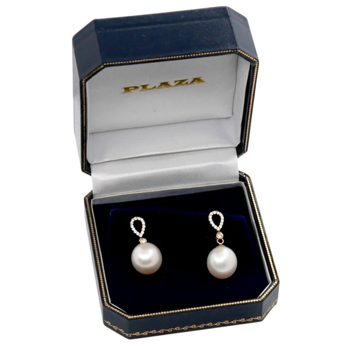 Pearl Diamond Gold Pendant Earrings