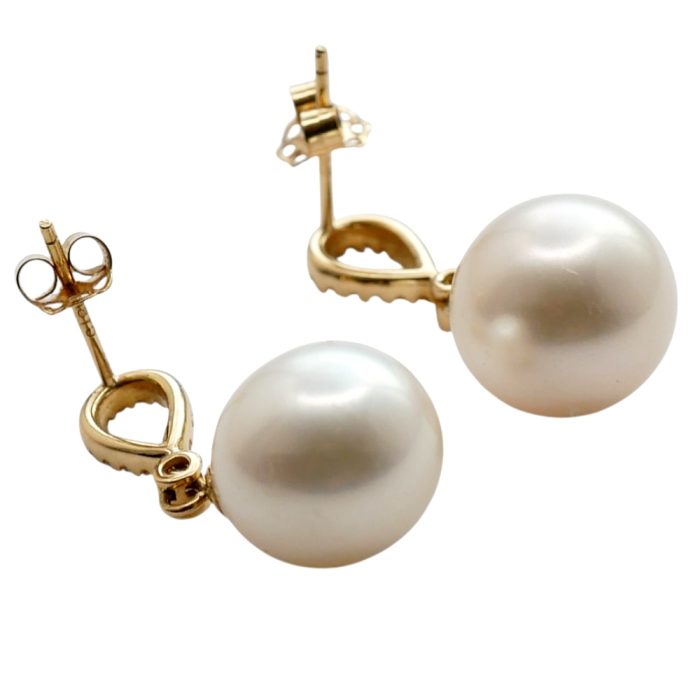 Pearl Diamond Gold Pendant Earrings