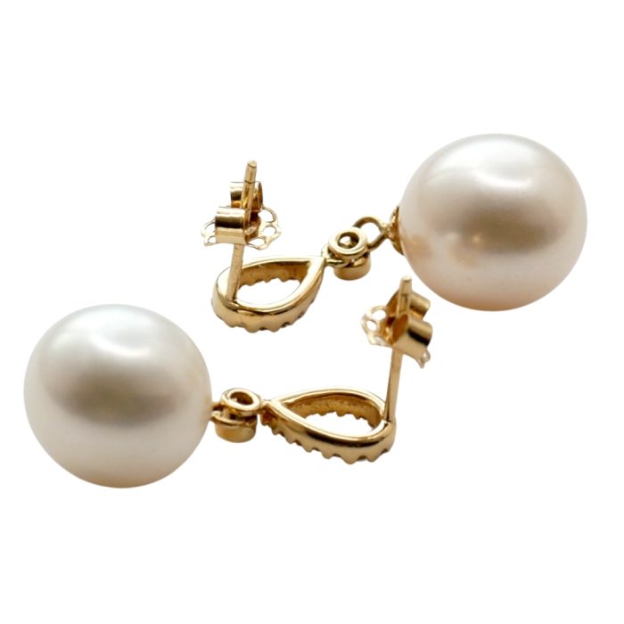 Pearl Diamond Gold Pendant Earrings