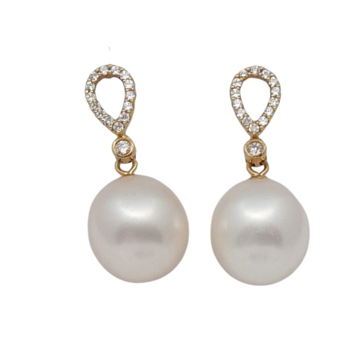 Pearl Diamond Gold Pendant Earrings