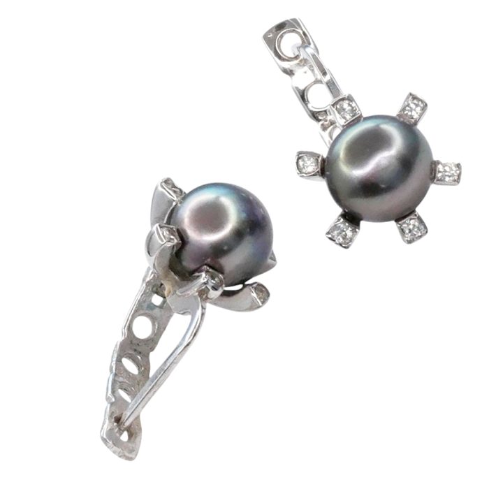 Vintage Black Pearl Diamond Earrings