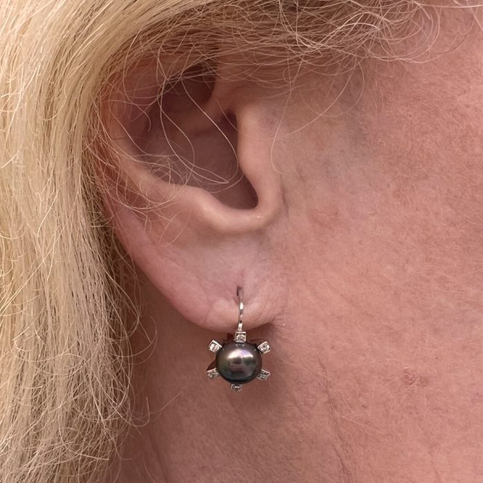 Vintage Black Pearl Diamond Earrings