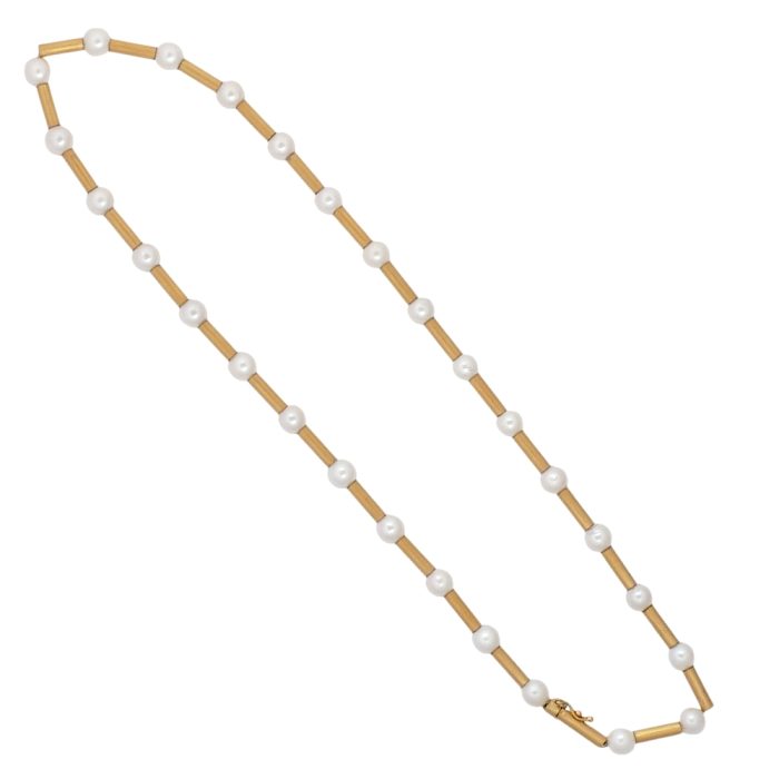 Vintage Pearl and Gold Tube Necklace