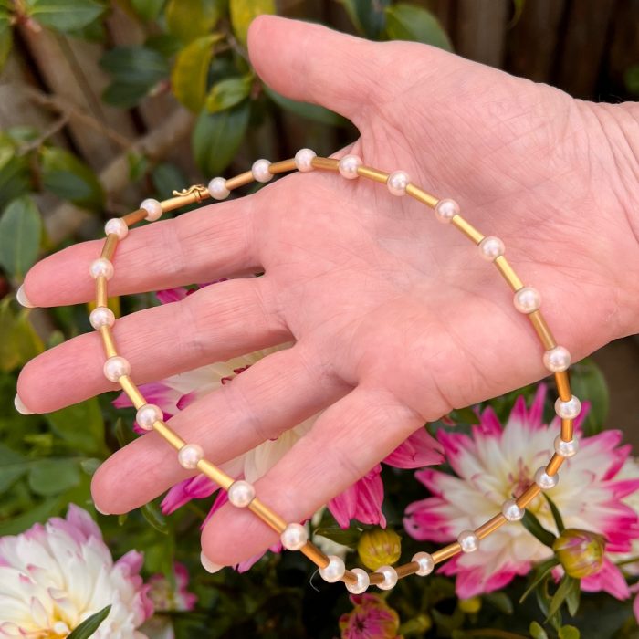 Vintage Pearl and Gold Tube Necklace