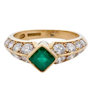 Vintage Emerald Diamond Double Row Ring