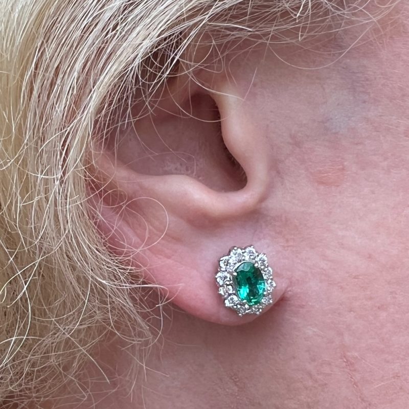 Emerald Diamond Cluster Earrings