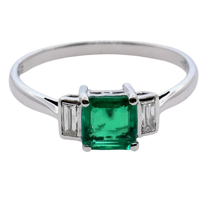 Vintage Emerald Baguette Diamond Ring
