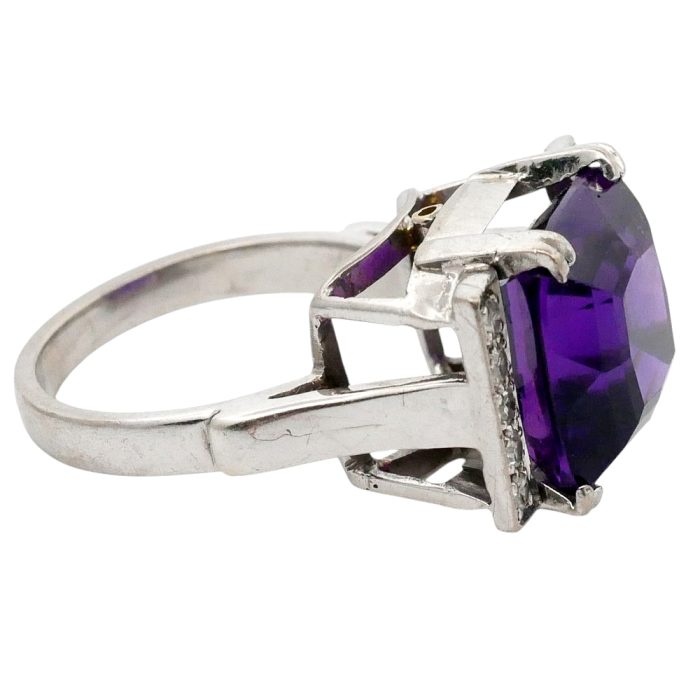 Art Deco Amethyst Diamond Platinum Ring