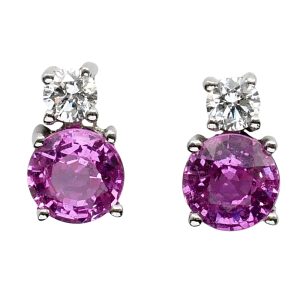 Pink Sapphire Diamond Gold Earrings