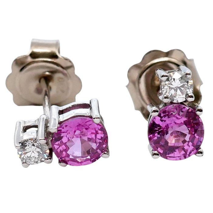 Pink Sapphire Diamond Gold Earrings