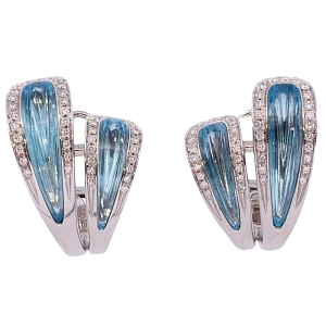 J6487 Diamond Blue Topaz 18ct Gold Earrings