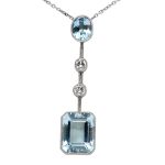 Mid Century Aquamarine Diamond Pendant