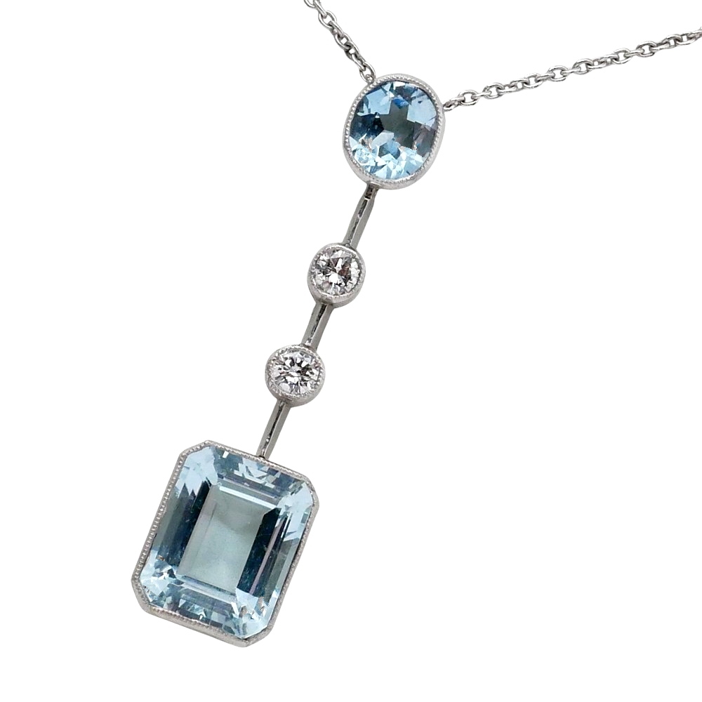 Mid Century Aquamarine Diamond Pendant 2 Mid Century Aquamarine Diamond Pendant