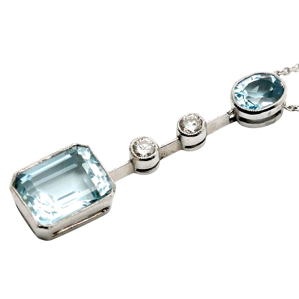 Mid Century Aquamarine Diamond Pendant 3 Mid Century Aquamarine Diamond Pendant