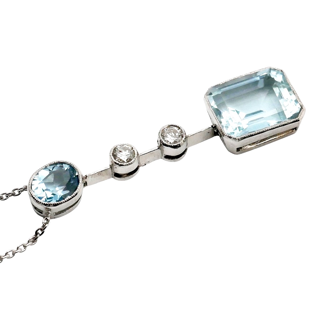 Mid Century Aquamarine Diamond Pendant 4 Mid Century Aquamarine Diamond Pendant