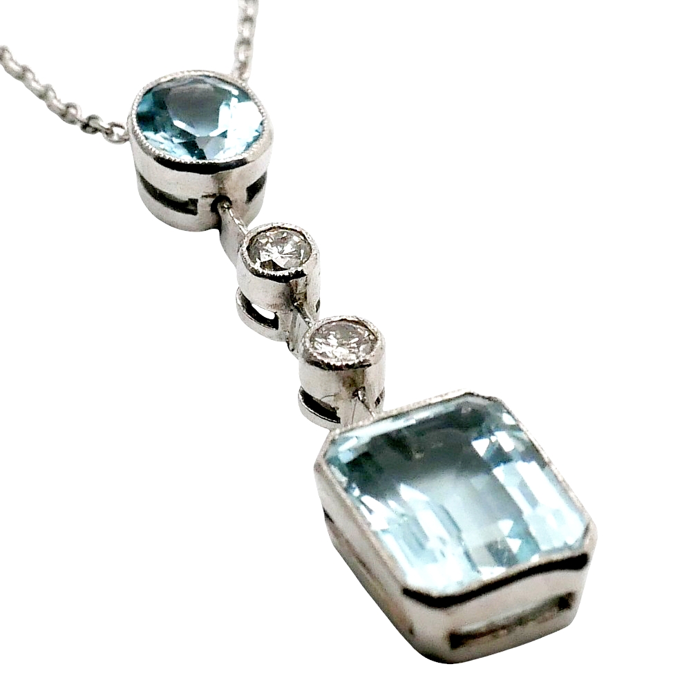 Mid Century Aquamarine Diamond Pendant 5 Mid Century Aquamarine Diamond Pendant