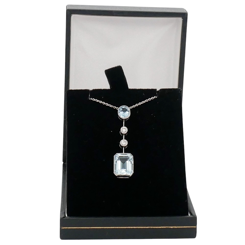 Mid Century Aquamarine Diamond Pendant 8 Mid Century Aquamarine Diamond Pendant