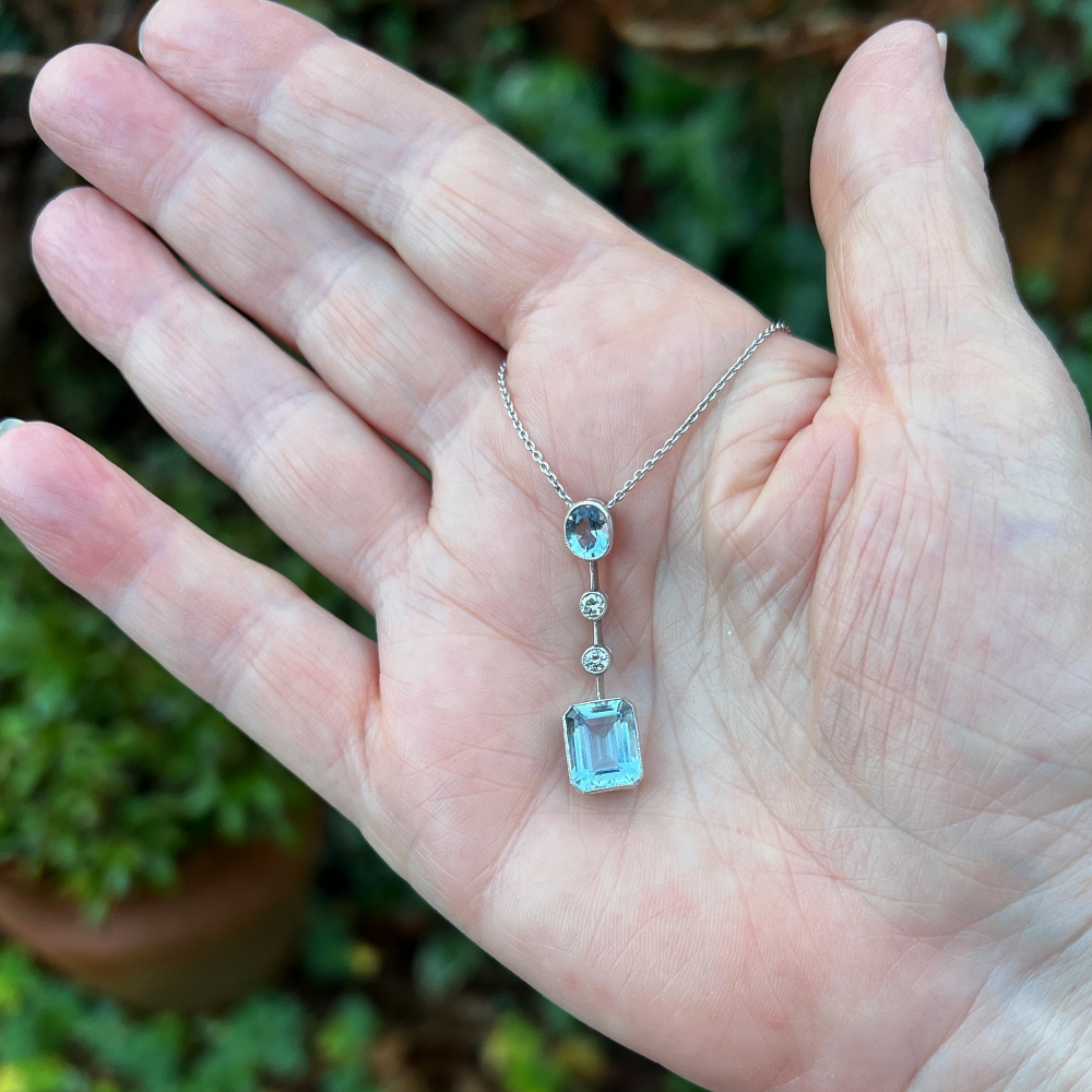 Mid Century Aquamarine Diamond Pendant 9 Mid Century Aquamarine Diamond Pendant