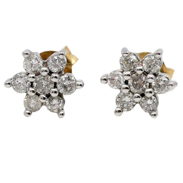 Diamond Cluster Stud Gold Earrings