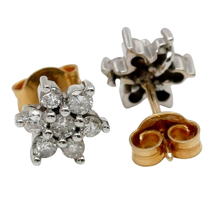 Diamond Cluster Stud Gold Earrings