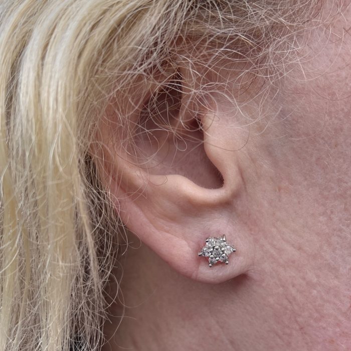 Diamond Cluster Stud Gold Earrings