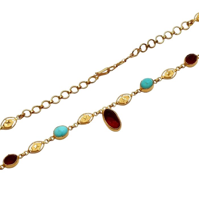 JR129 Cornelian Turquoise Gold Necklace