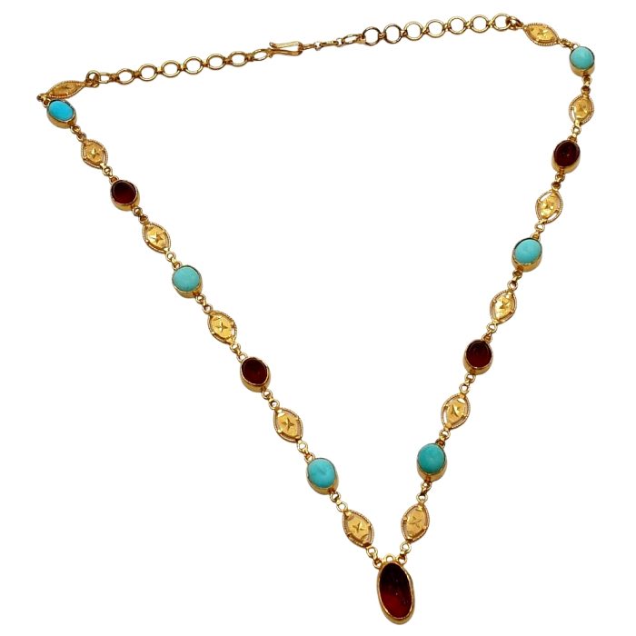 JR129 Cornelian Turquoise Gold Necklace
