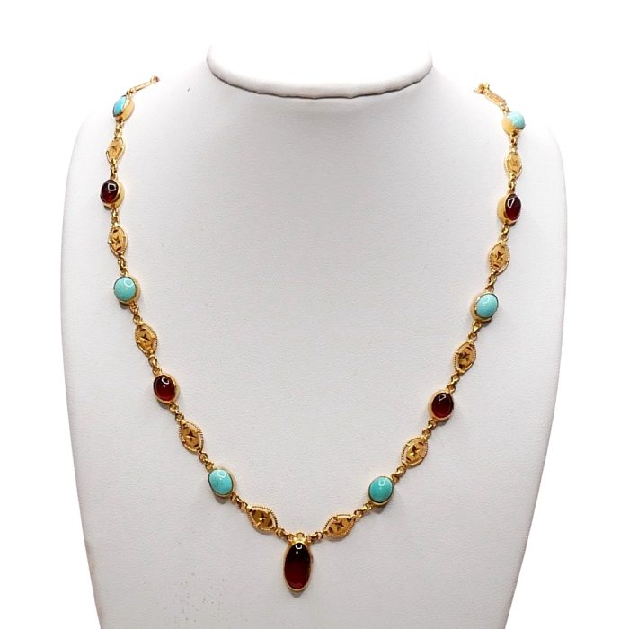 JR129 Cornelian Turquoise Gold Necklace