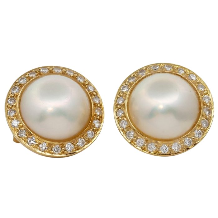 Mabé Pearl Diamond Gold Earrings