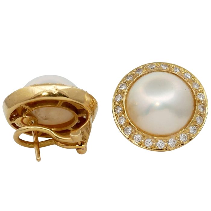 Mabé Pearl Diamond Gold Earrings