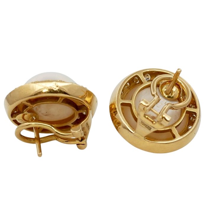 Mabé Pearl Diamond Gold Earrings