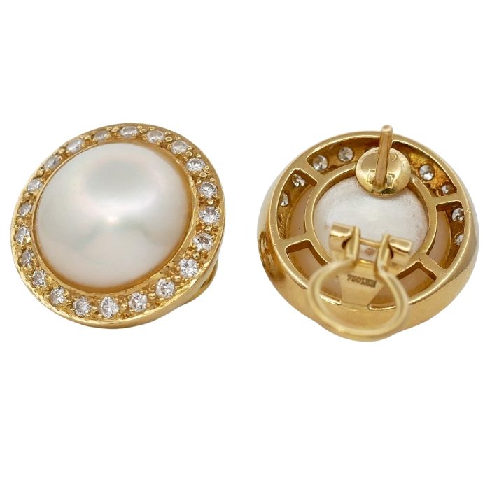 Mabé Pearl Diamond Gold Earrings