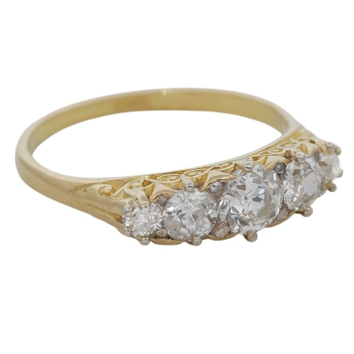 Victorian 5 Stone Carved Half Hoop Ring