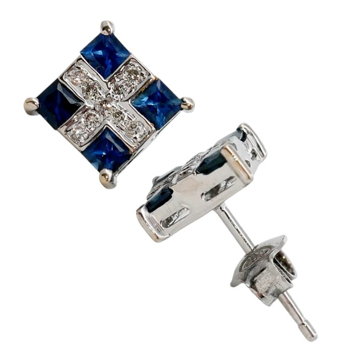 Carré Cut Sapphire & Diamond Earrings