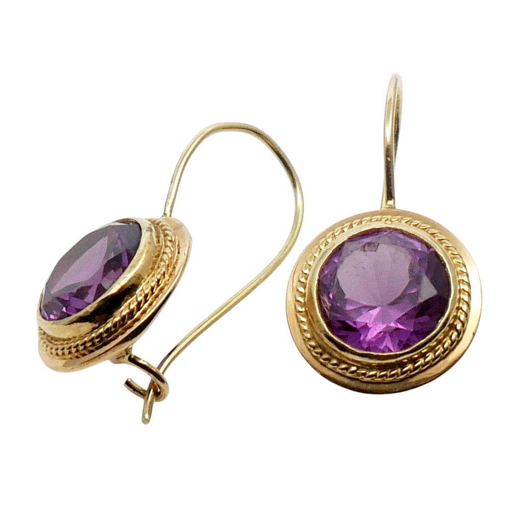Vintage Synthetic Alexandrite Gold Earrings 2 Vintage Synthetic Alexandrite Gold Earrings