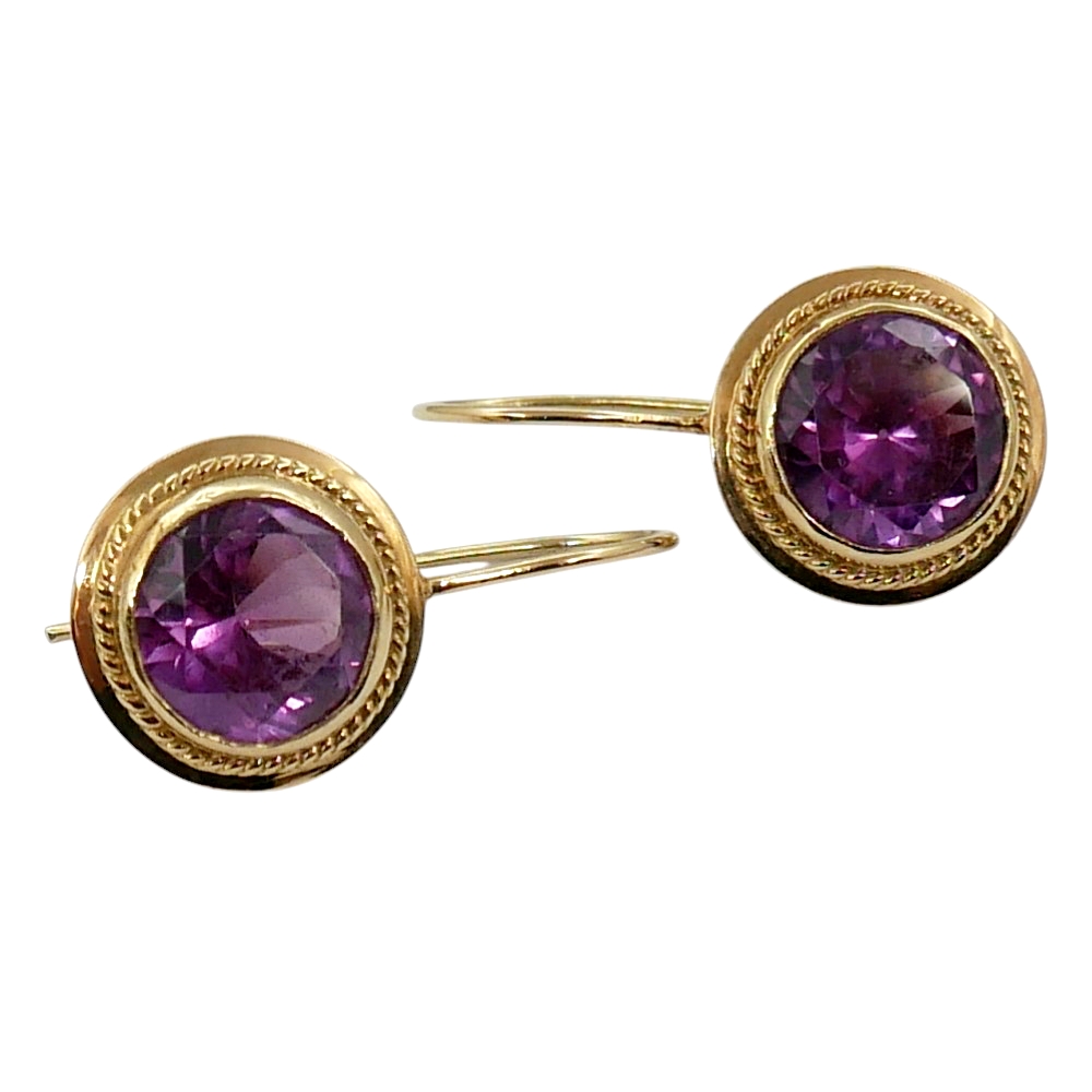 Vintage Synthetic Alexandrite Gold Earrings 3 Vintage Synthetic Alexandrite Gold Earrings