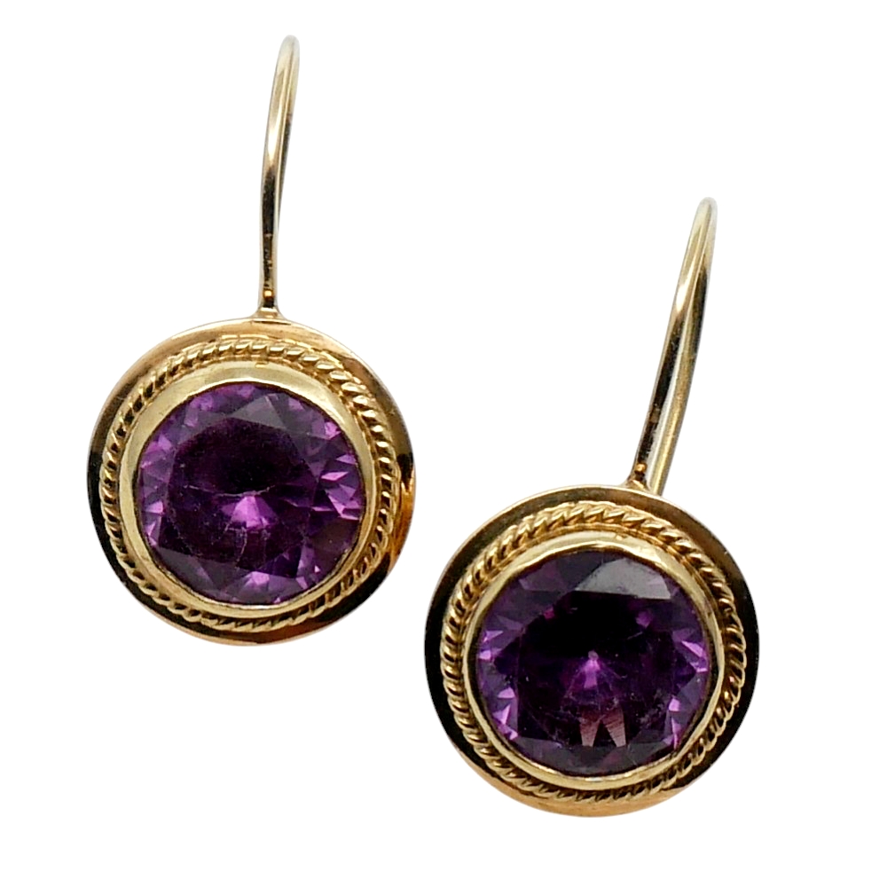Vintage Synthetic Alexandrite Gold Earrings 8 Vintage Synthetic Alexandrite Gold Earrings