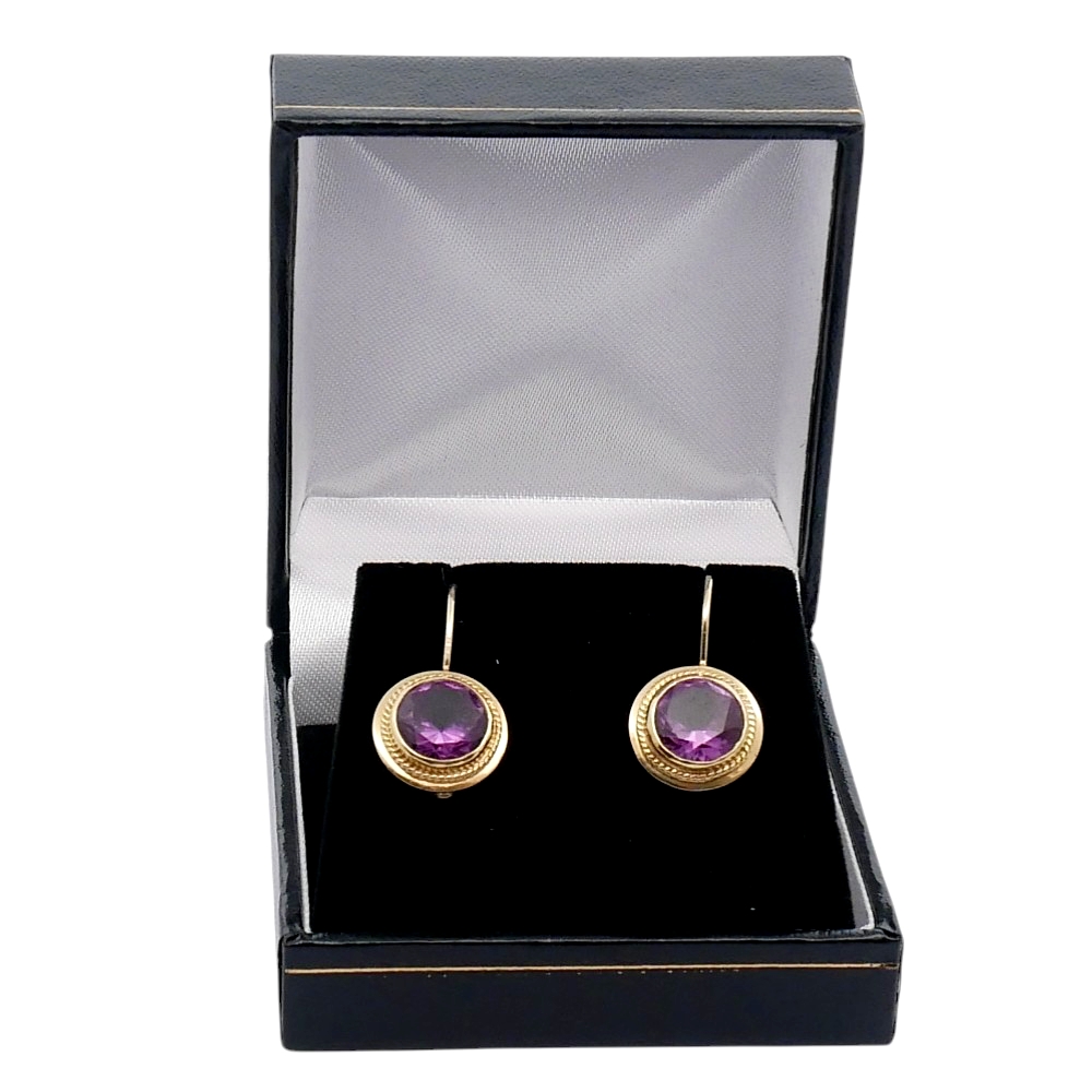 Vintage Synthetic Alexandrite Gold Earrings 9 Vintage Synthetic Alexandrite Gold Earrings