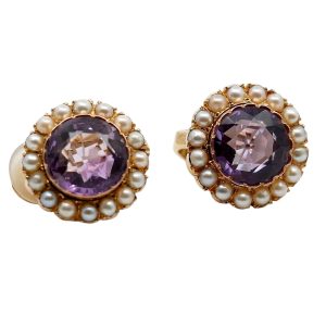Vintage Amethyst Pearl Gold Earrings