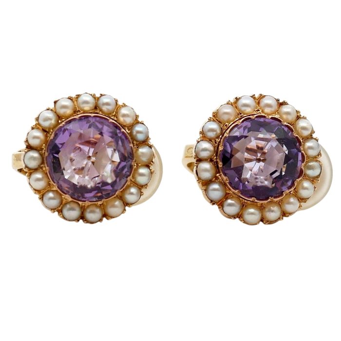 Vintage Amethyst Pearl Gold Earrings