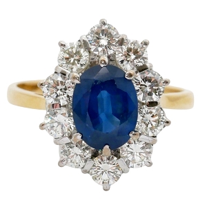 P019 Vintage Sapphire Diamond Cluster Ring
