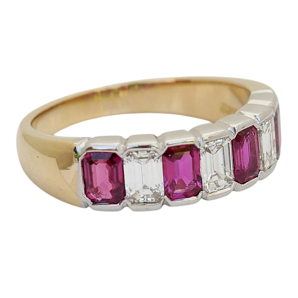 Ruby Diamond Gold Band Ring 3 Ruby Diamond Gold Band Ring