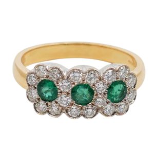 Emerald Diamond Triple Cluster Ring